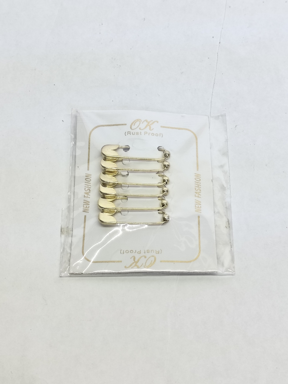 OK | Gold Tone Safety Pin Set Rust Proof Decorative Pins 6 Pack New